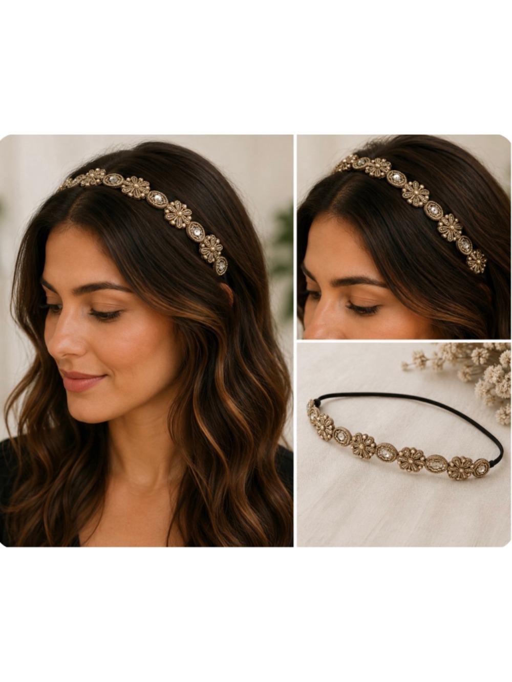 Women's Deepa Gurnani Beaded Headband One Size Gold Black Boho New